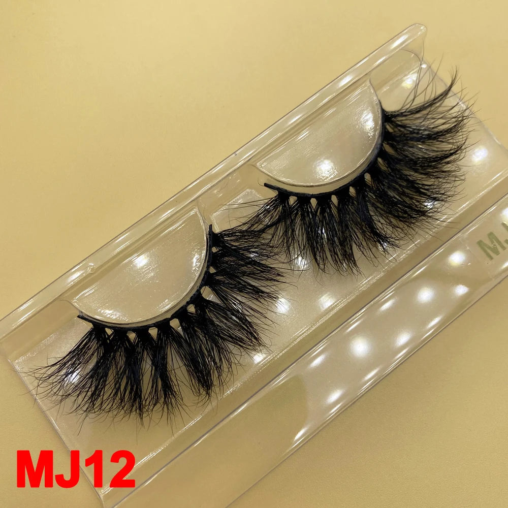 100% Cruelty Free 25mm Super Curl Dense Mink Lashes 3D Wispy Thick Fluffy Russian Strip Eyelashes Custom Logo Private Label - MJ-12 / Long/Fluffy/Thick/Cross