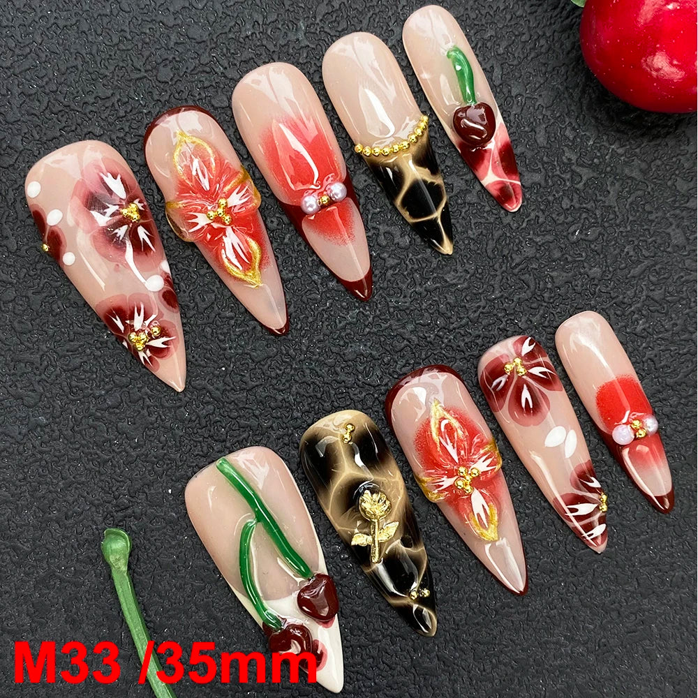 Gorgeous Salon Design Glossy Gel Carved False Nails Art Wholesale 10PCS Covered Decoration UV Gel Private Label Handmade Nails - M33 / 40g