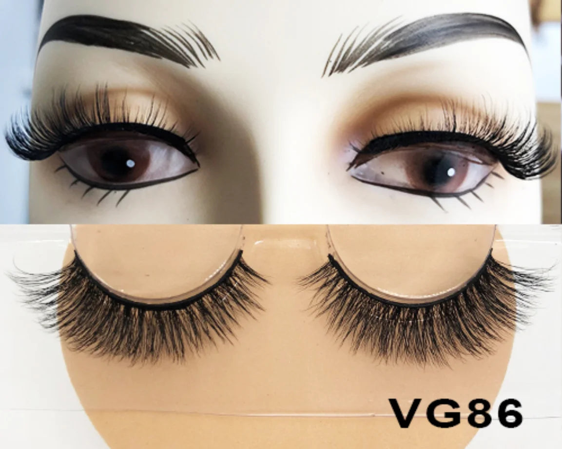 Wholesale Vegan FAUX Mink Eyelashes 25mm 3D Fluffy Full Strip Lashes with Box Cruelty-Free Vendors - Natural Long / VG86
