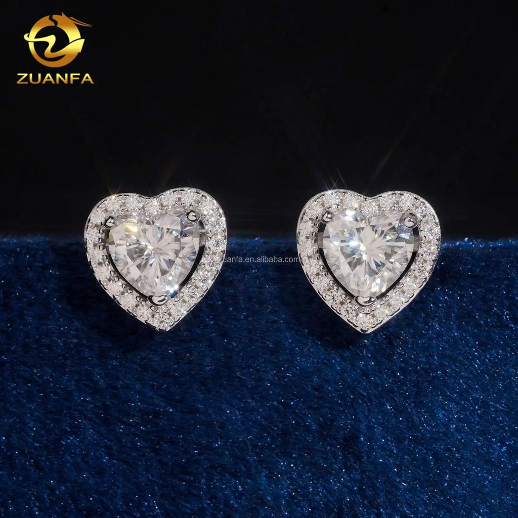 Elegant Style Women Gift Pass Diamond Tester 925 Silver Screw Back Heart Shape Iced Out  Jewelry VVS Moissanite Stud Earrings