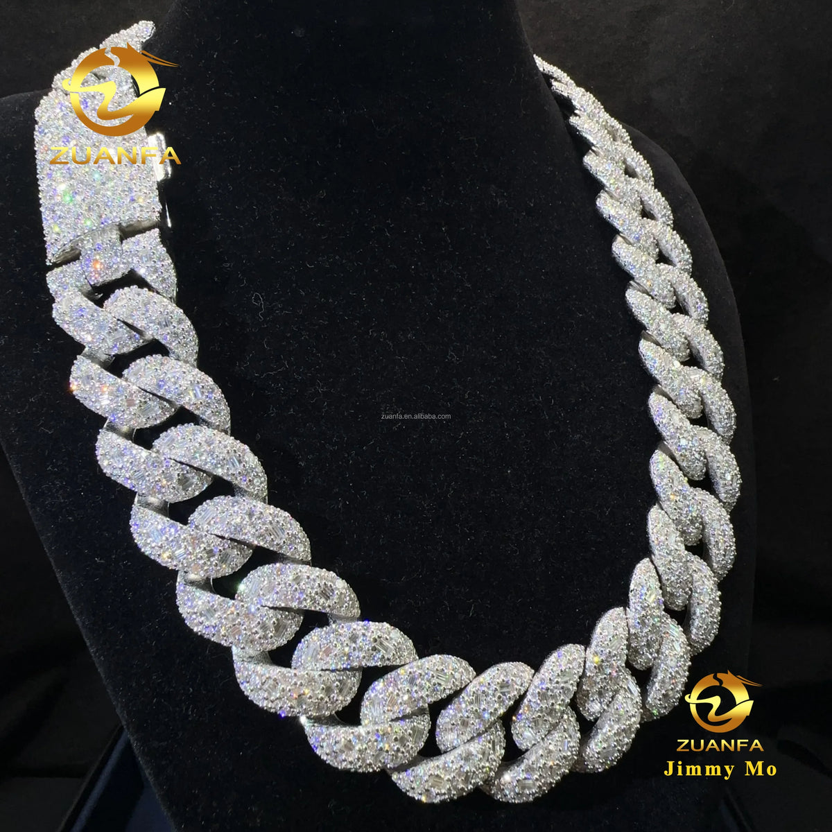 New Arrivals 24mm Rapper Jewelry GRA Certificate 925 Solid Silver Prong Setting Iced Out Nulti Shape Moissanite Cuban Link Chain