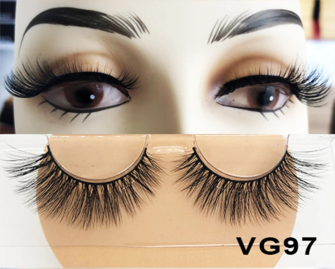 Wholesale Vegan FAUX Mink Eyelashes 25mm 3D Fluffy Full Strip Lashes with Box Cruelty-Free Vendors - Natural Long / VG97