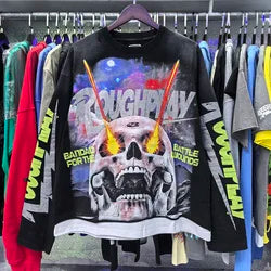 High Quality Heavyweight 100% Cotton New Brand Rough Play Long Sleeved High Street Retro Acid Washed Print Eco-Friendly Hoodies
