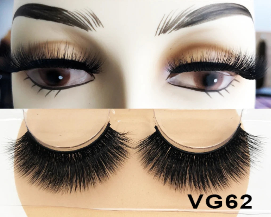 Wholesale Vegan FAUX Mink Eyelashes 25mm 3D Fluffy Full Strip Lashes with Box Cruelty-Free Vendors - Natural Long / VG62