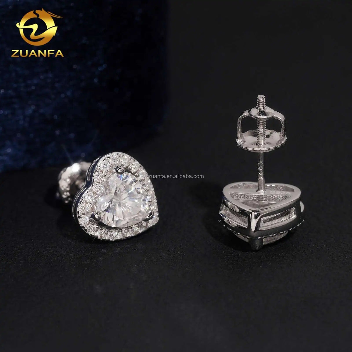 Elegant Style Women Gift Pass Diamond Tester 925 Silver Screw Back Heart Shape Iced Out  Jewelry VVS Moissanite Stud Earrings