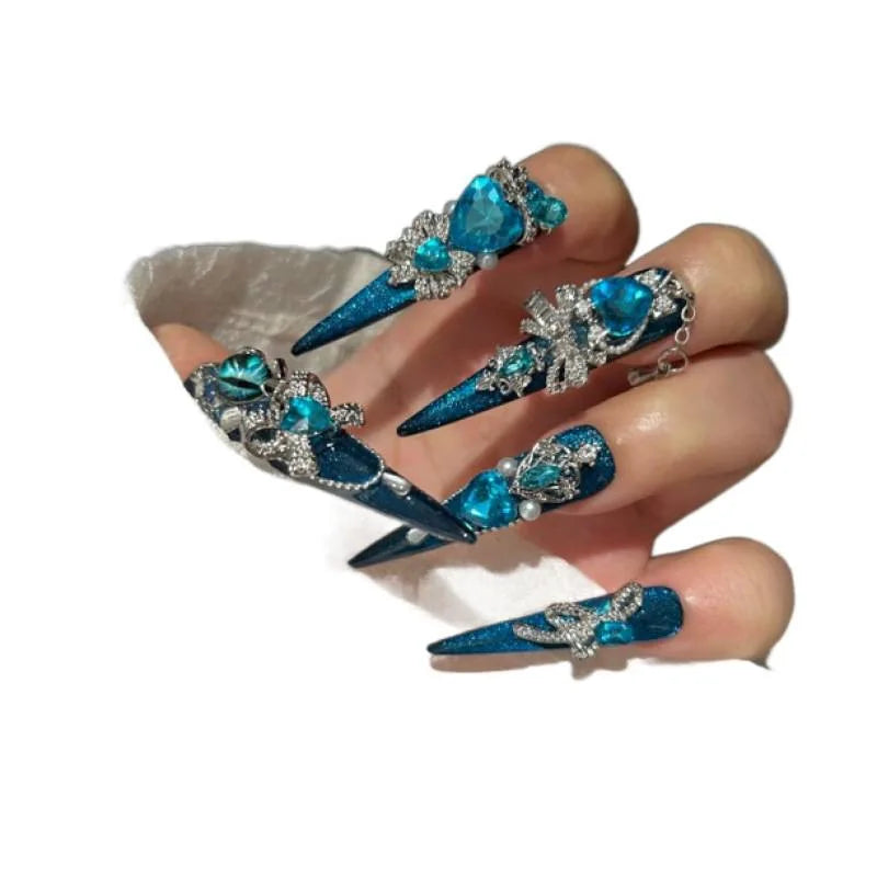 Pure Handmade Plastic Blue Light Luxury Heavy-Duty Ins Style Cat Eye Press-On Nails Finger Application New Arrival Nail Tips