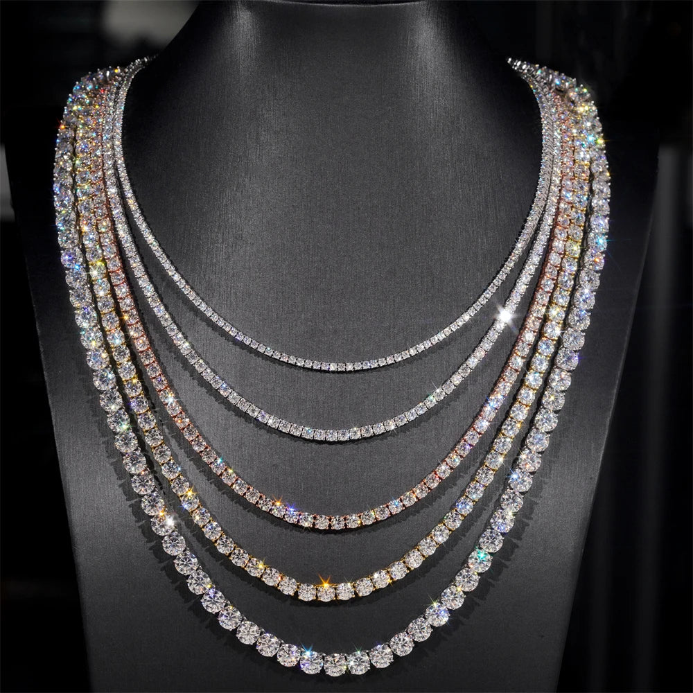 Pass Diamond Tetser 2mm 3mm 4mm 5mm 6.5mm 925 Silver Moissanite Lab Diamond Tennis Bracelet Necklace Chain for Men Women - 2mm gold