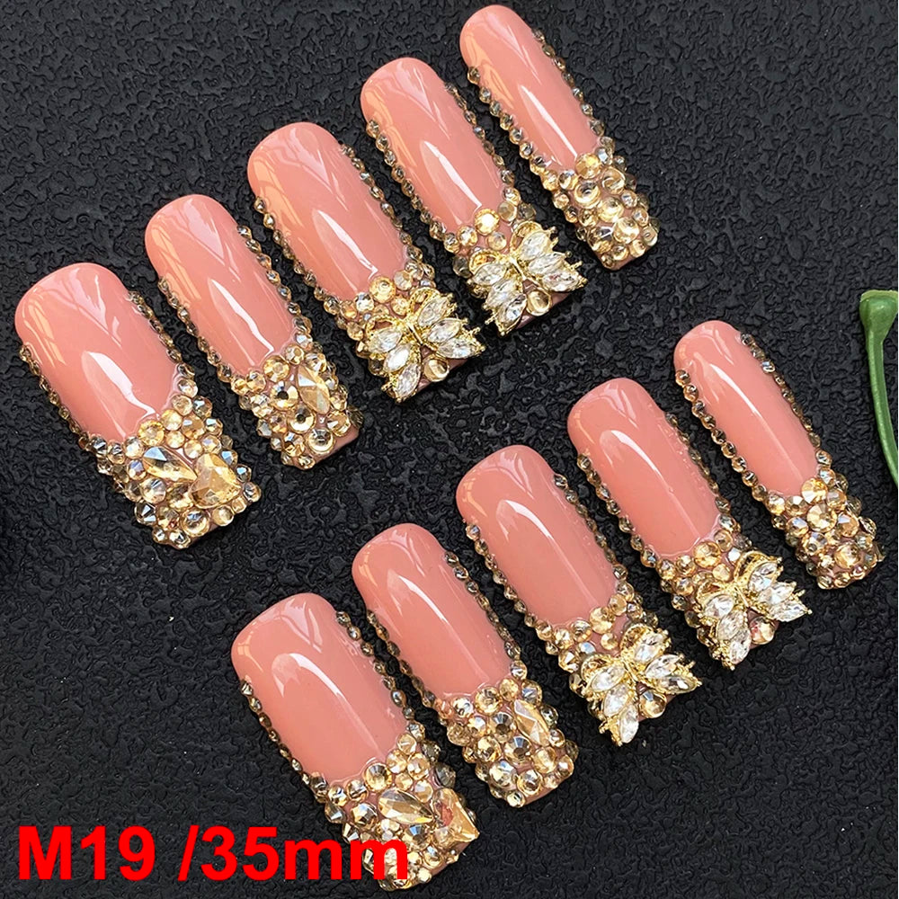 Gorgeous Salon Design Glossy Gel Carved False Nails Art Wholesale 10PCS Covered Decoration UV Gel Private Label Handmade Nails - M19 / 40g