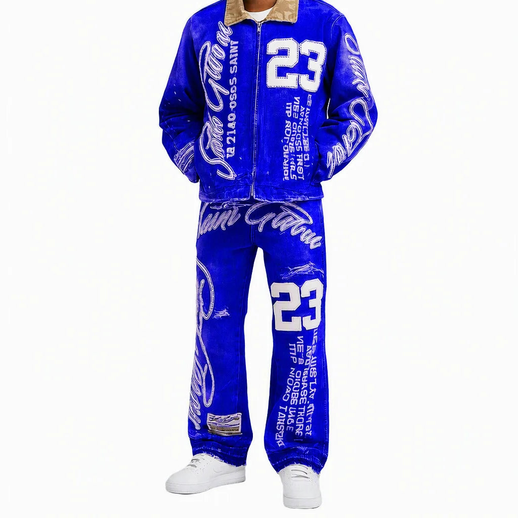 OEM Design Solid Printed Winter Men's Denim Suit Jacket Set 2025 High Quality Vintage Washed 2 1 Design Quick Dry Breathable