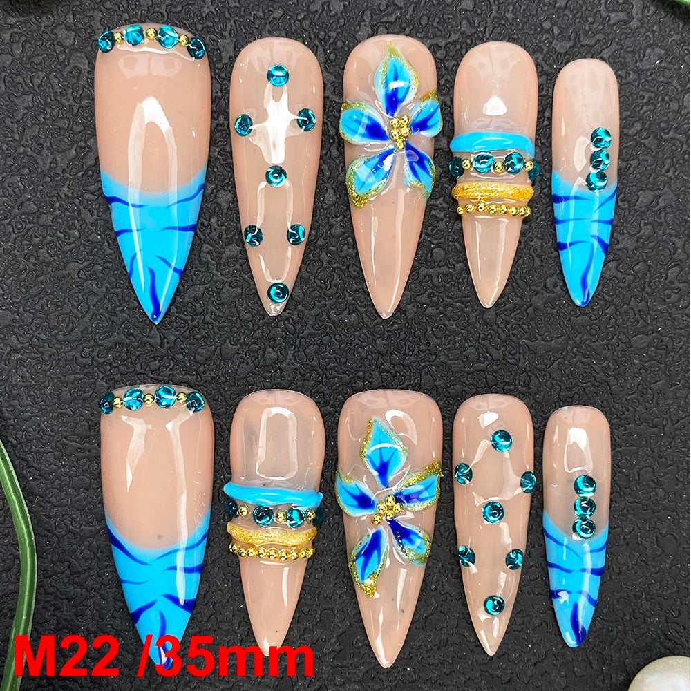 Gorgeous Salon Design Glossy Gel Carved False Nails Art Wholesale 10PCS Covered Decoration UV Gel Private Label Handmade Nails - M22 / 40g