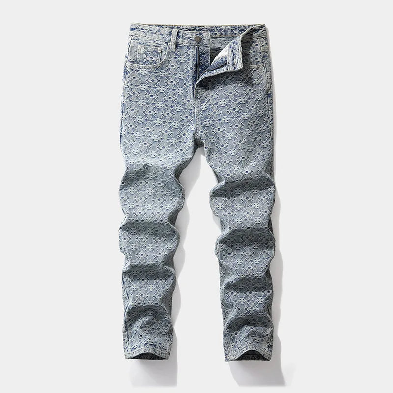 2026 New Design Men's Women's Winter Jacket Spring Autumn High Street Simple High-end Feeling Floral Button 2 Piece Denim Set - Blue 5200 pants