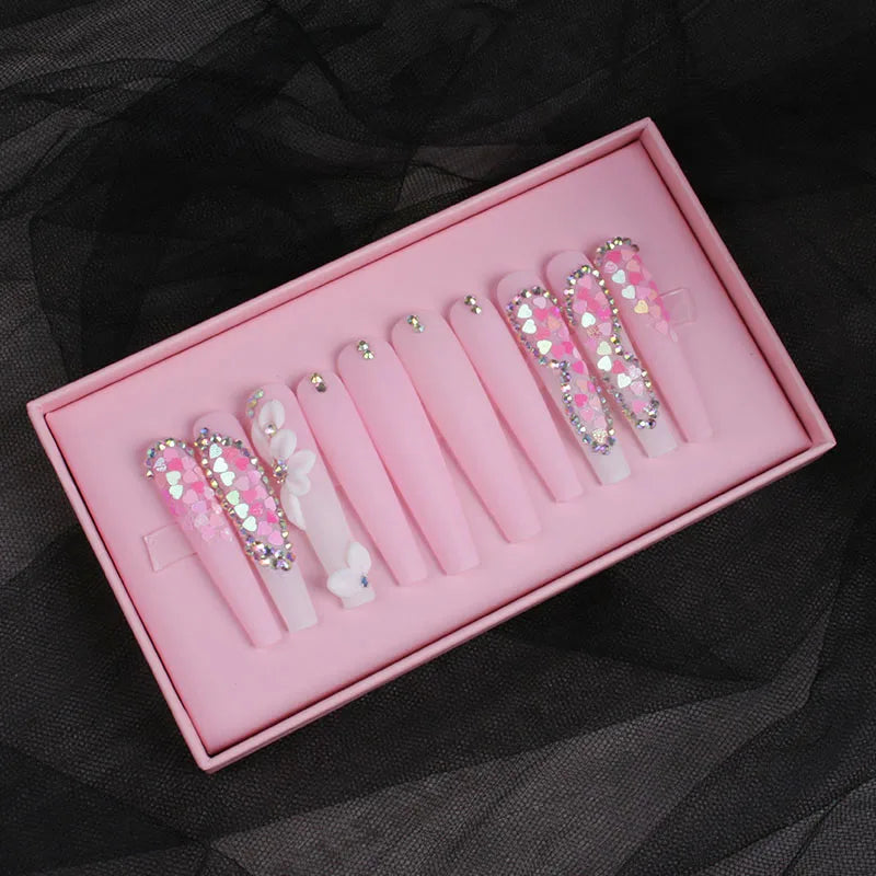 Handmade 10-Piece Luxury Press-On Nails Salon-Quality 3D Nail Art CE Certified for Fingers Low MOQ Wholesale Private Label