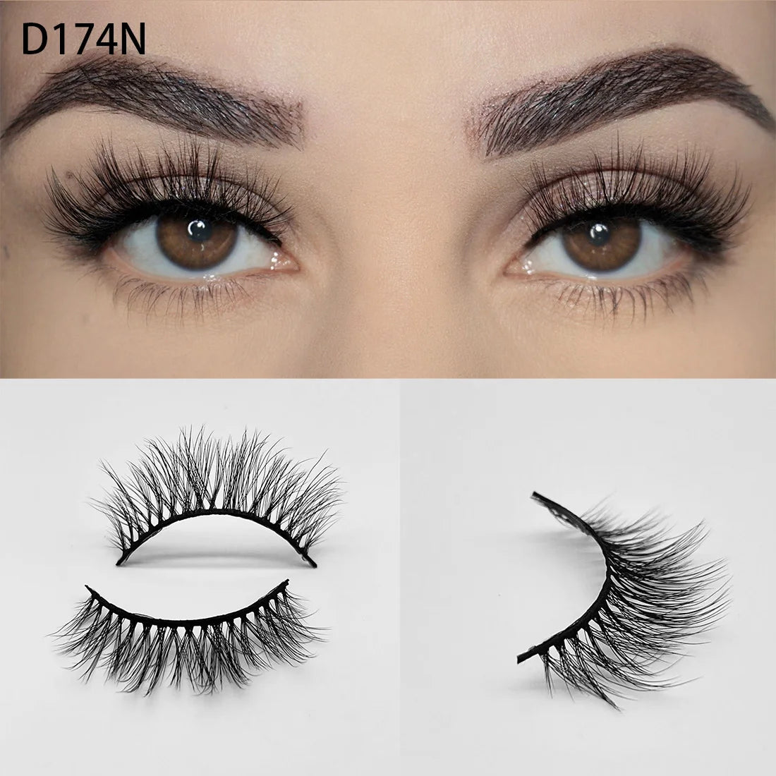 8D Wispy Cat Eye Fox Faux Mink Lashes 5 Pairs Full Strip Winged Eyelashes Pack - Natural Long / plastic lashes tray / D174N