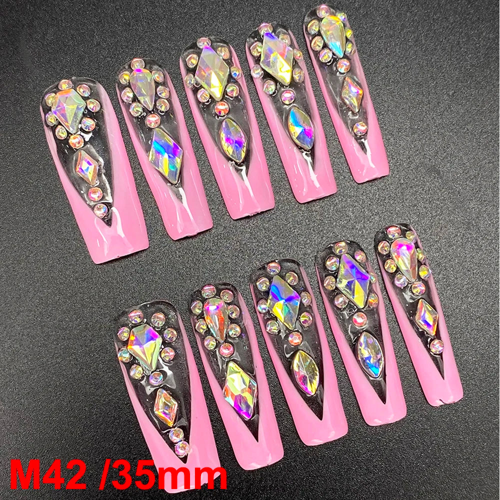 Gorgeous Salon Design Glossy Gel Carved False Nails Art Wholesale 10PCS Covered Decoration UV Gel Private Label Handmade Nails - M42 / 40g