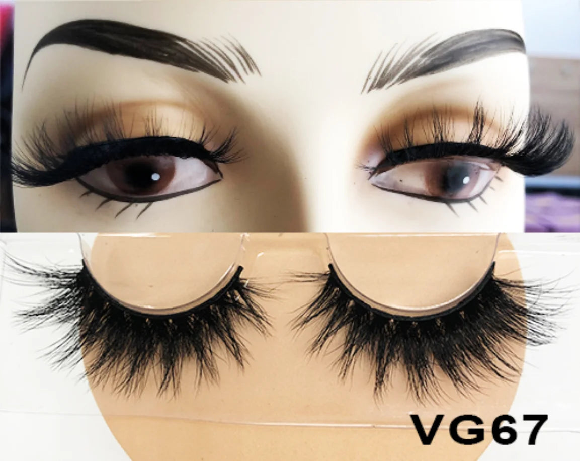 Wholesale Vegan FAUX Mink Eyelashes 25mm 3D Fluffy Full Strip Lashes with Box Cruelty-Free Vendors - Natural Long / VG67