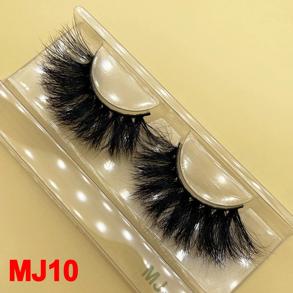 100% Cruelty Free 25mm Super Curl Dense Mink Lashes 3D Wispy Thick Fluffy Russian Strip Eyelashes Custom Logo Private Label - MJ-10 / Long/Fluffy/Thick/Cross