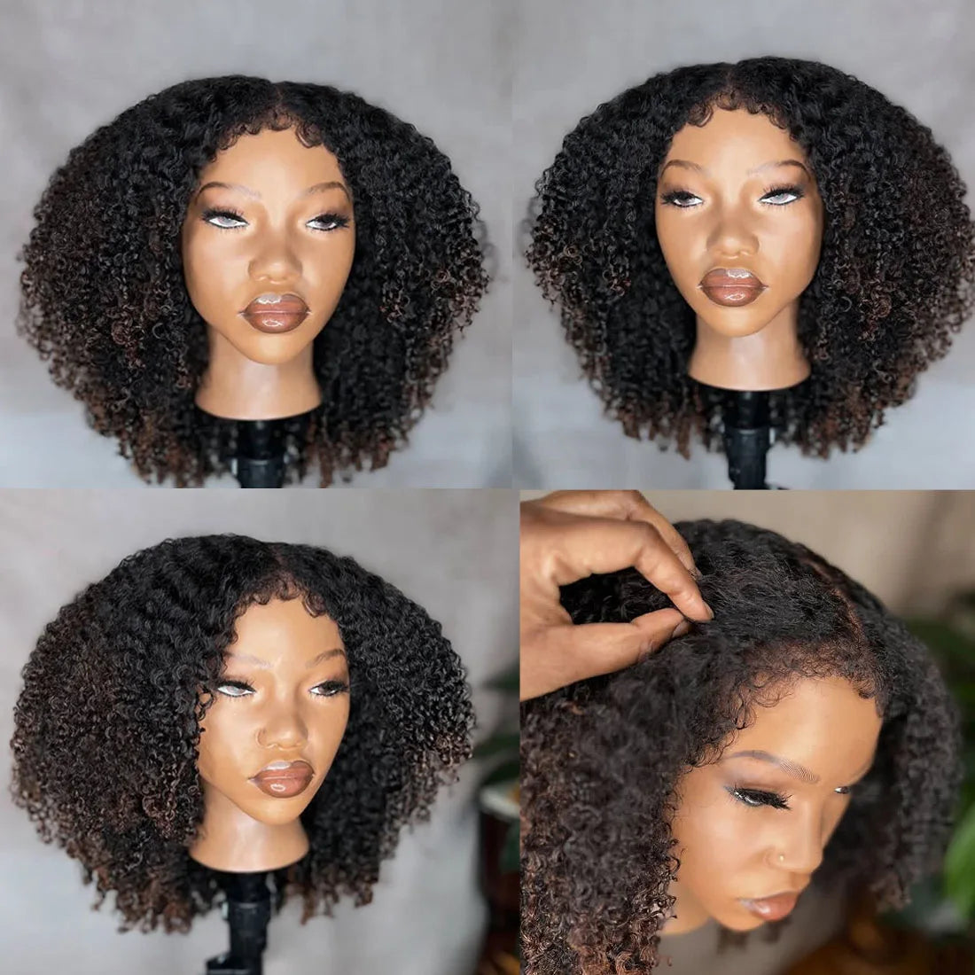 4C Textured Hairline Wigs Curly Baby Hair Natural Edges HD Lace Frontal Glueless Wigs Ombre Afro Kinky Curly Human Hair Wigs