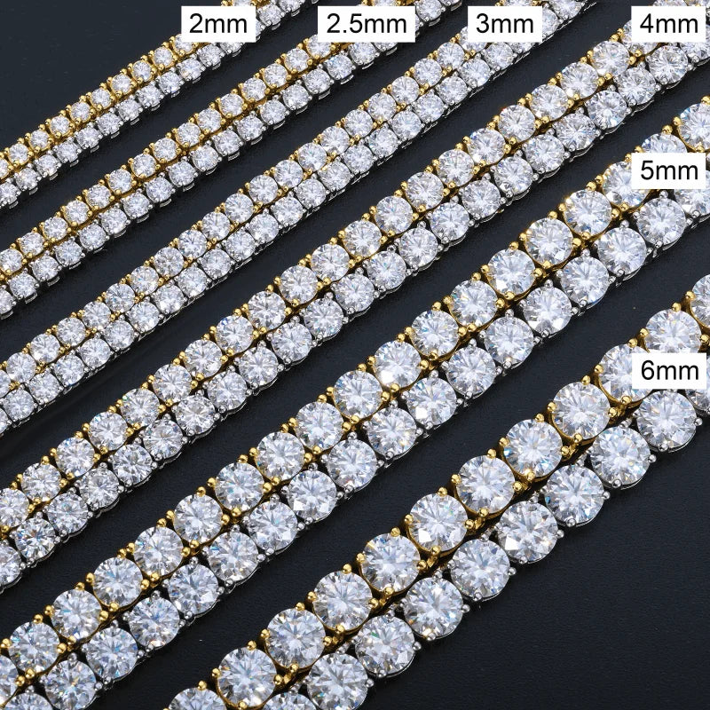 Fine Jewelry White Gold Plated 925 Sterling Silver VVS Moissanite Diamond Cluster Iced Out Tennis Chain Necklace for Men Women
