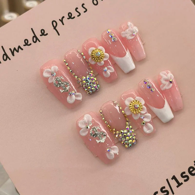 10 Handmade High-quality 3D Design Full Cover Fake Nails Wholesale Brand Logo Press-on Nails for Finger Application Black White - 6