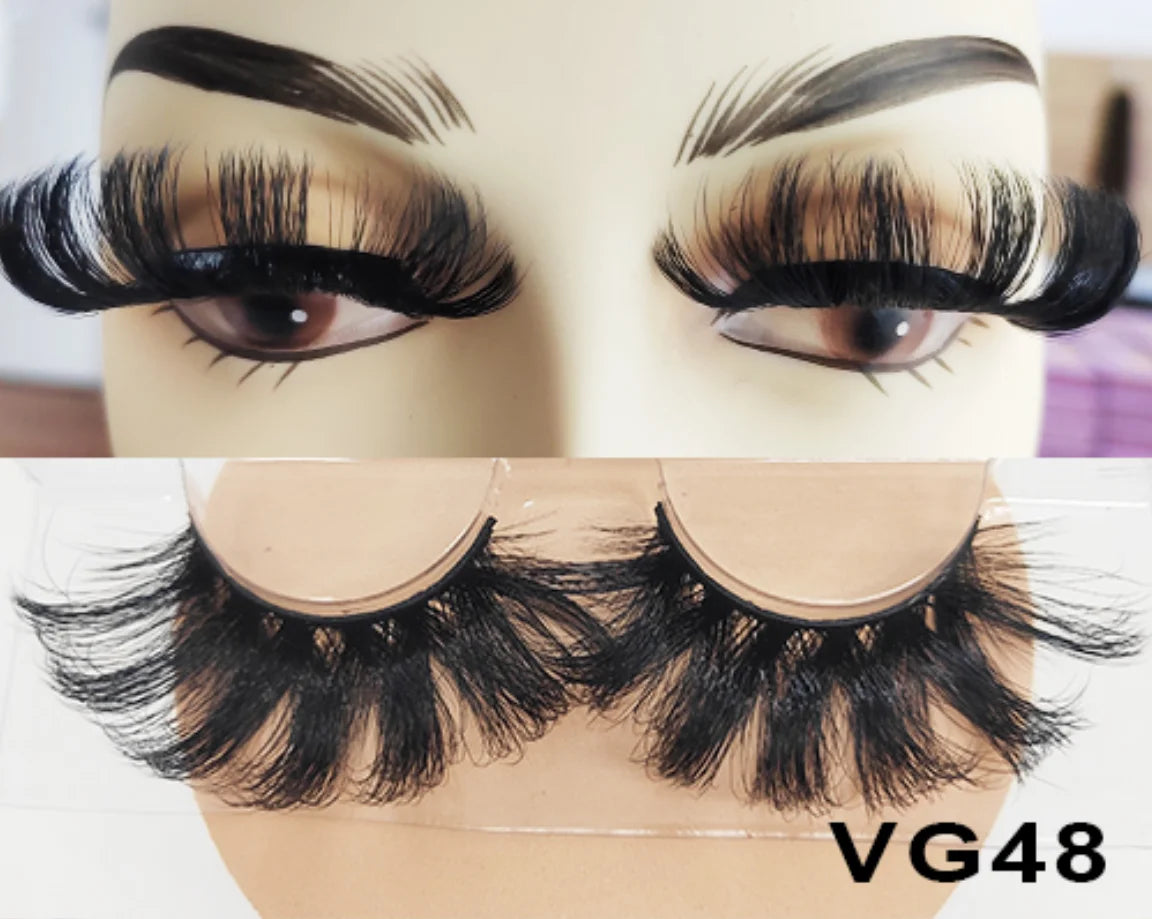 Wholesale Vegan FAUX Mink Eyelashes 25mm 3D Fluffy Full Strip Lashes with Box Cruelty-Free Vendors - Natural Long / VG48