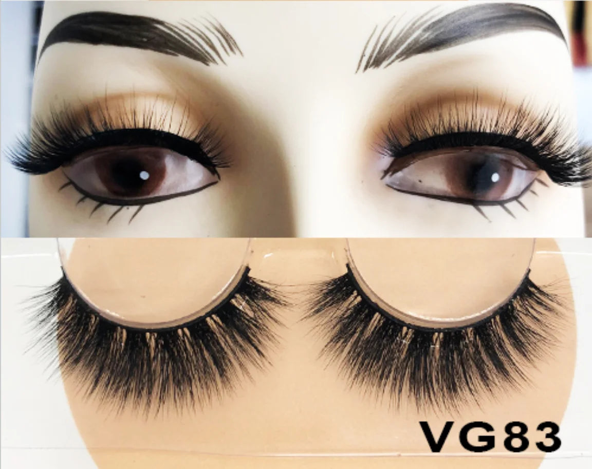 Wholesale Vegan FAUX Mink Eyelashes 25mm 3D Fluffy Full Strip Lashes with Box Cruelty-Free Vendors - Natural Long / VG83