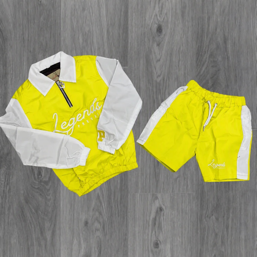 Custom Streetwear Men Windbreaker Nylon Jacket and Shorts Set Zip up Nylon Two Piece Windbreaker Short Set Tracksuit for Mens - Yellow