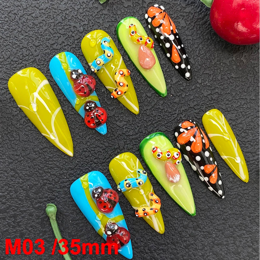 Gorgeous Salon Design Glossy Gel Carved False Nails Art Wholesale 10PCS Covered Decoration UV Gel Private Label Handmade Nails - M03 / 40g