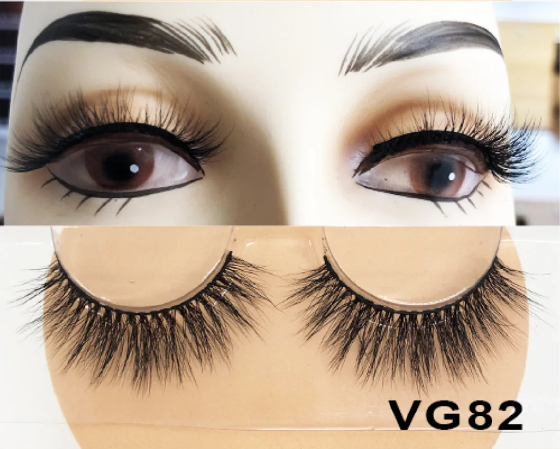 Wholesale Vegan FAUX Mink Eyelashes 25mm 3D Fluffy Full Strip Lashes with Box Cruelty-Free Vendors - Natural Long / VG82