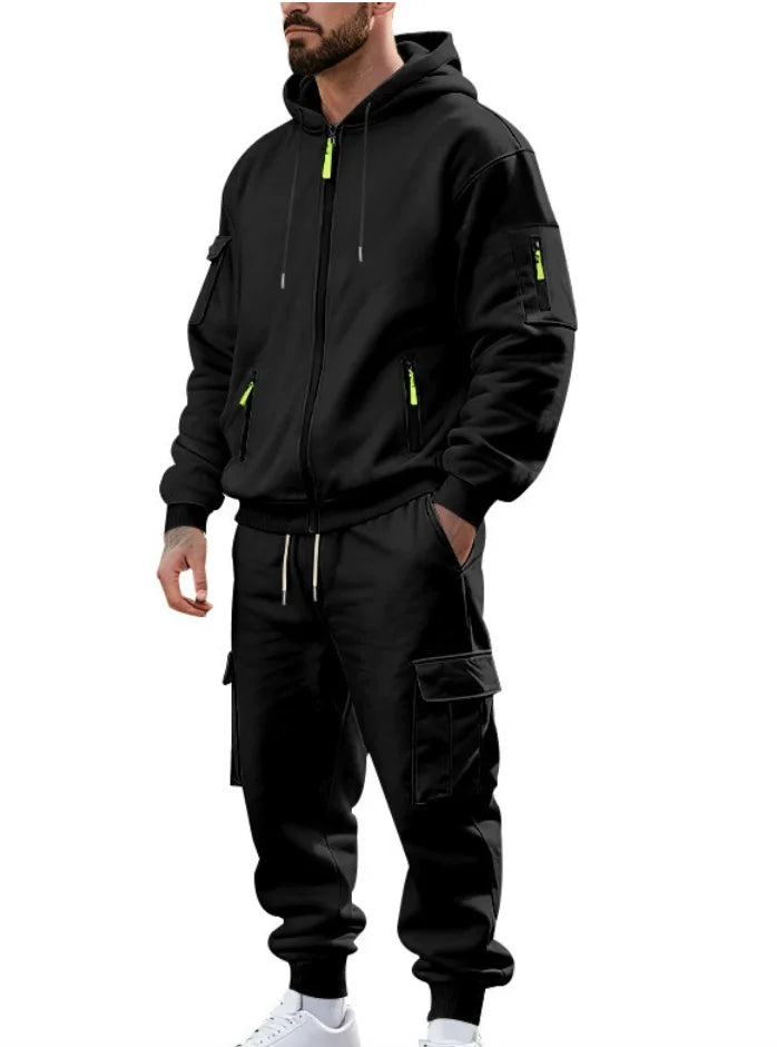 Vintage Acid Washed Heavyweight Casual Solid Plus Size Eco-Friendly Windproof Hooded Tracksuit Stylish Distressed Winter Hoodie - Black
