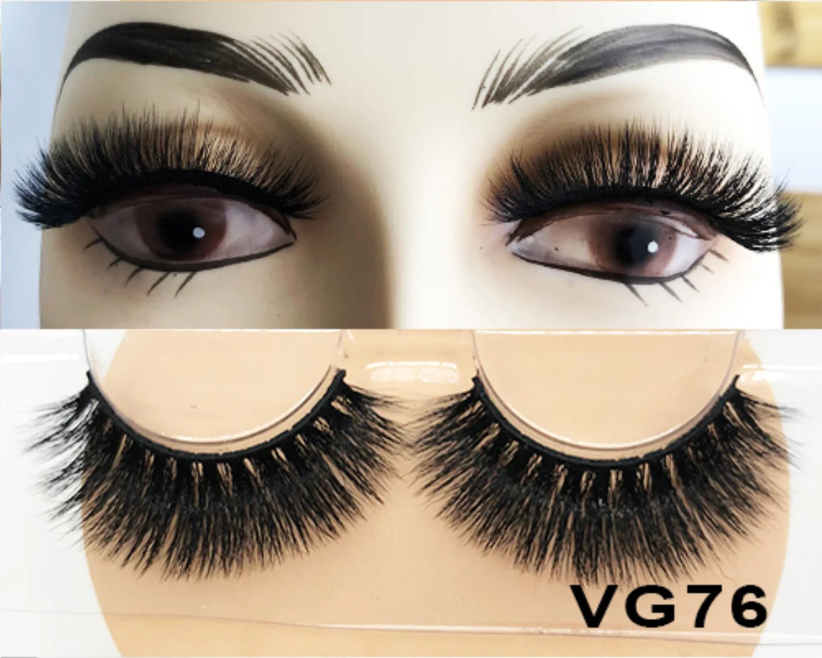Wholesale Vegan FAUX Mink Eyelashes 25mm 3D Fluffy Full Strip Lashes with Box Cruelty-Free Vendors - Natural Long / VG76
