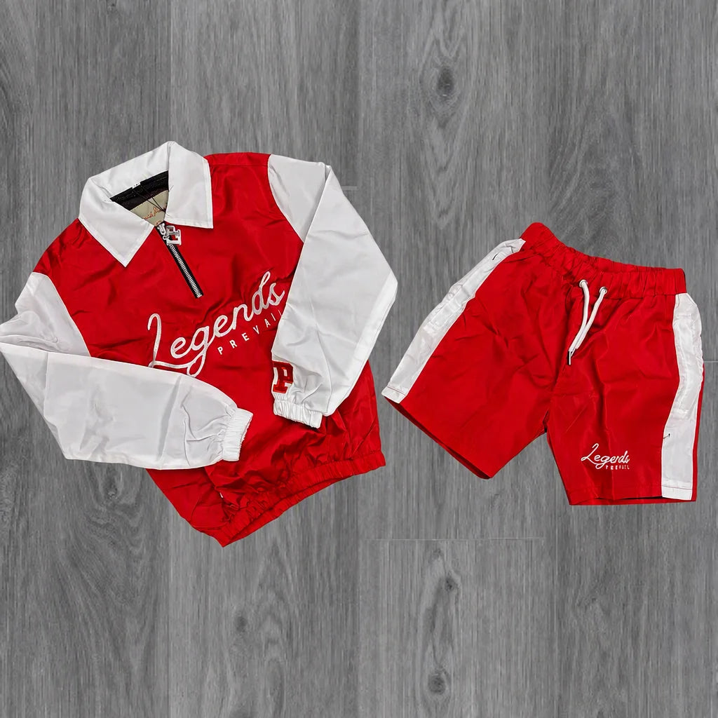 Custom Streetwear Men Windbreaker Nylon Jacket and Shorts Set Zip up Nylon Two Piece Windbreaker Short Set Tracksuit for Mens - Red