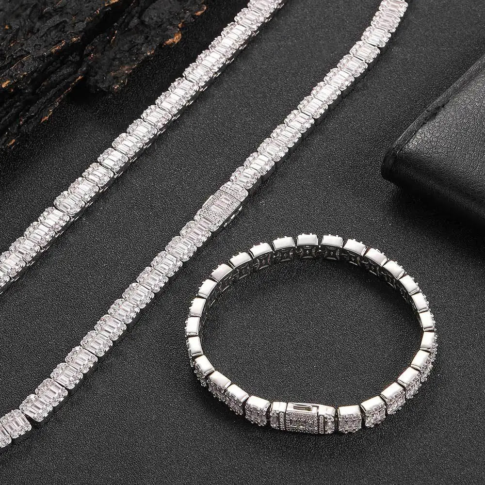 Women Custom Luxury Baguette Lab Grown Diamond Bracelet Necklace Solid 14K Rose Gold VVS Diamond Tennis Chain Bracelet