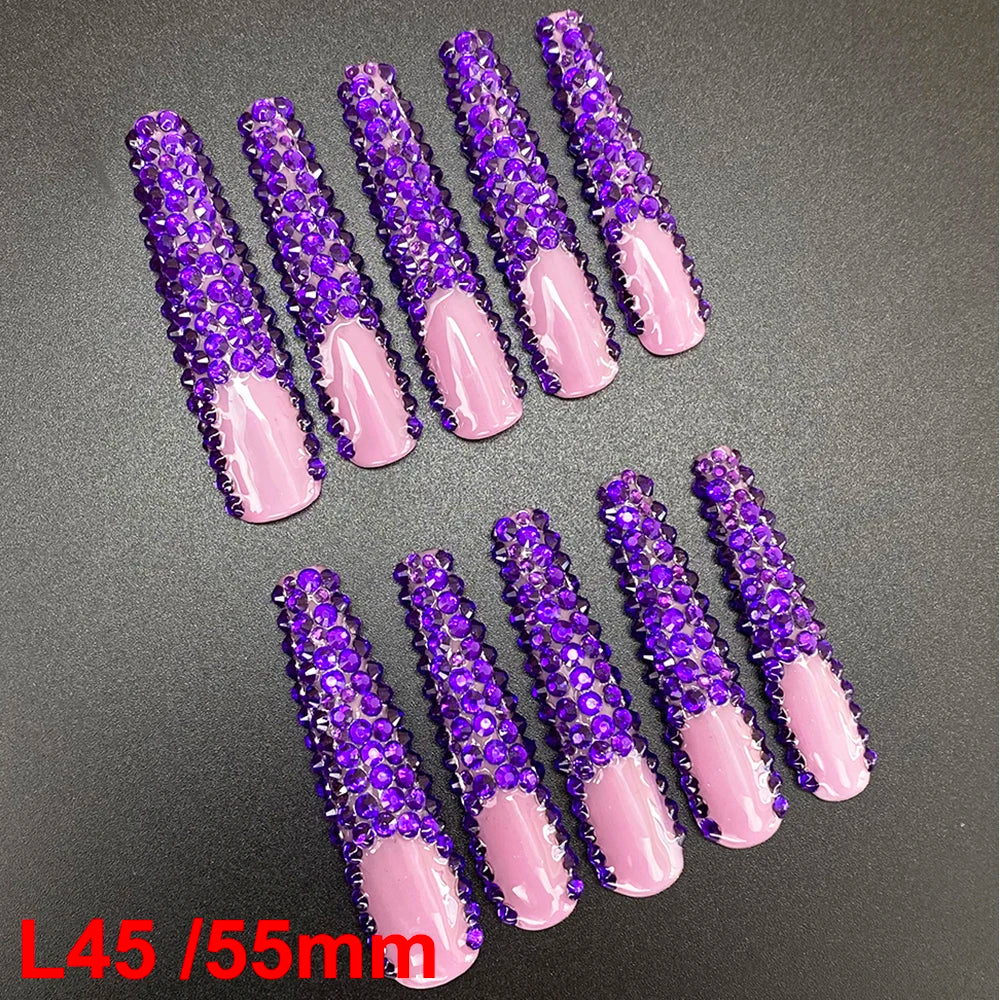 10PCS Full Decorated Soft Gel Thick Acrylic Handmade Nails Press on 55mm Extra Long Salon Design Artificial Fingernail Wholesale - L45 / 50g