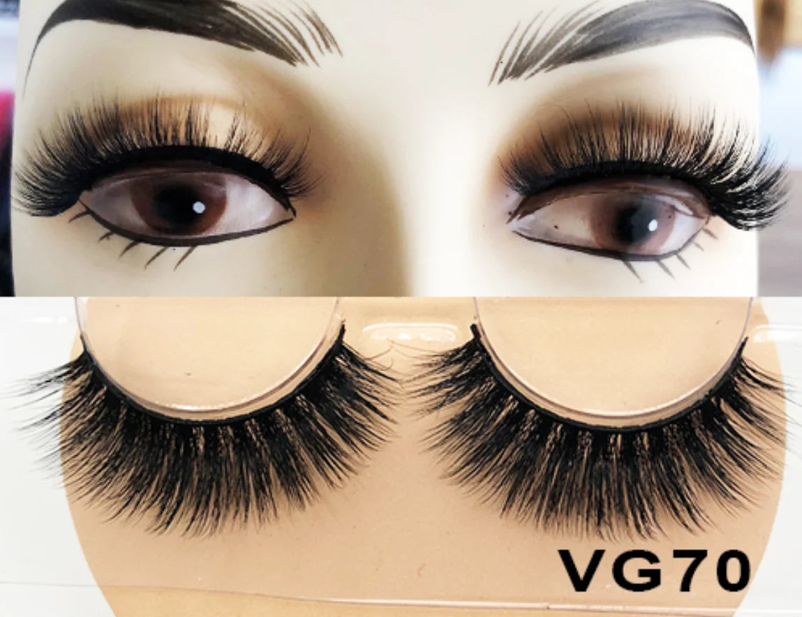 Wholesale Vegan FAUX Mink Eyelashes 25mm 3D Fluffy Full Strip Lashes with Box Cruelty-Free Vendors - Natural Long / VG70