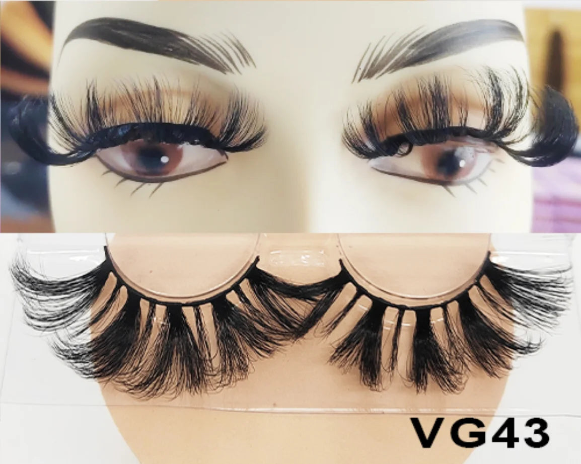 Wholesale Vegan FAUX Mink Eyelashes 25mm 3D Fluffy Full Strip Lashes with Box Cruelty-Free Vendors - Natural Long / VG43