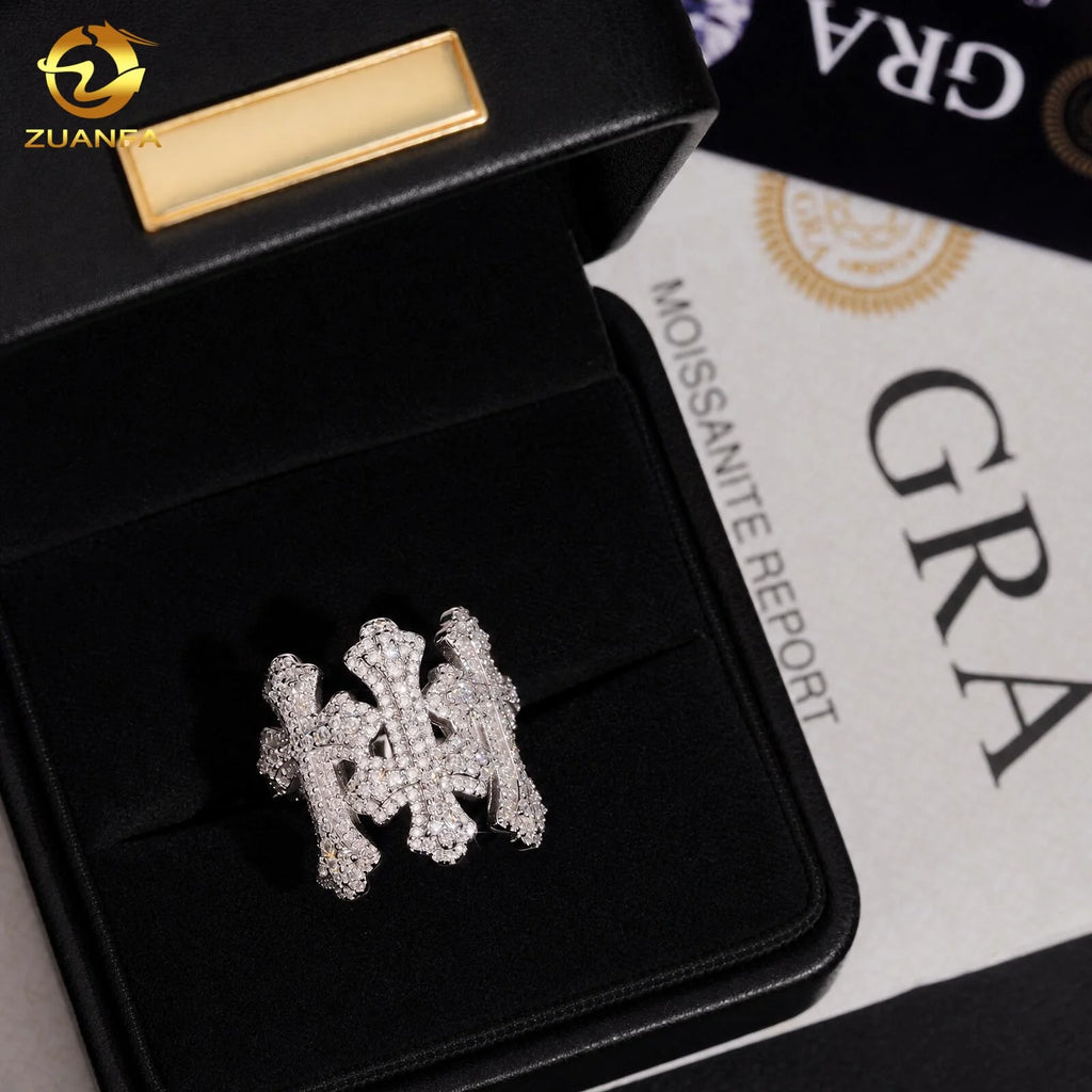 New Stock Moissanite Hip Hop Jewelry Iced Out Men Ring D VVS Moissanite Hip Hop Ring 925 Sterling Silver Cross Ring