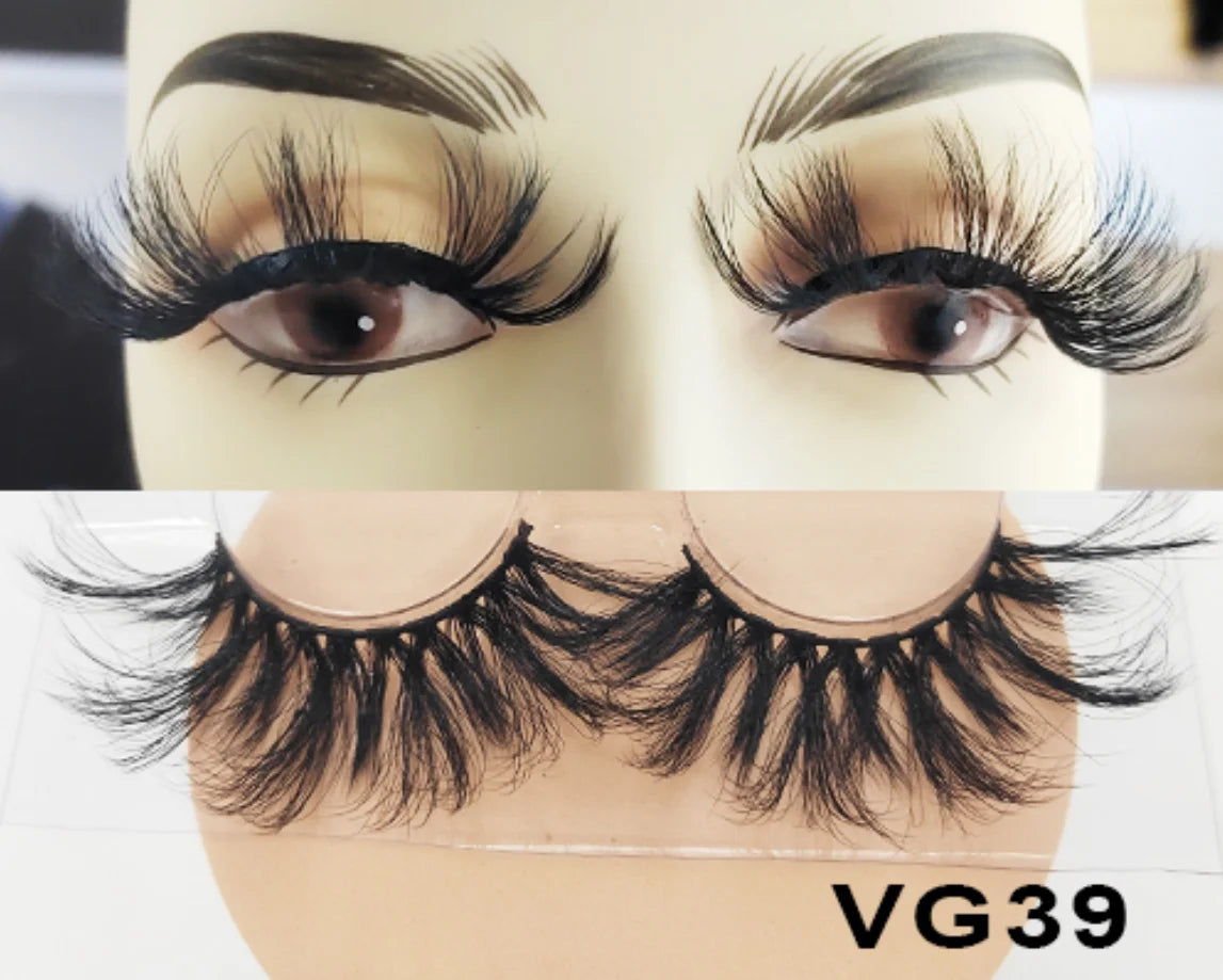 Wholesale Vegan FAUX Mink Eyelashes 25mm 3D Fluffy Full Strip Lashes with Box Cruelty-Free Vendors - Natural Long / VG39