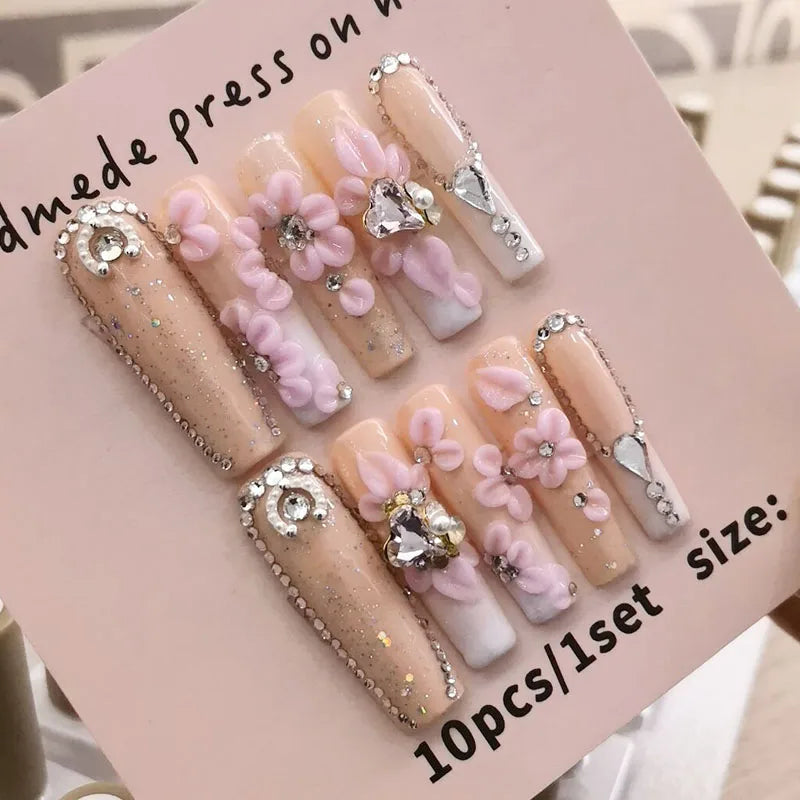 10 Handmade High-quality 3D Design Full Cover Fake Nails Wholesale Brand Logo Press-on Nails for Finger Application Black White