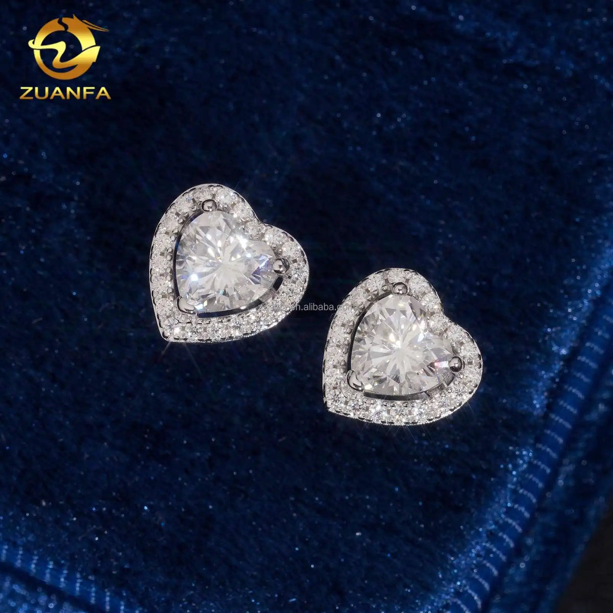 Elegant Style Women Gift Pass Diamond Tester 925 Silver Screw Back Heart Shape Iced Out  Jewelry VVS Moissanite Stud Earrings
