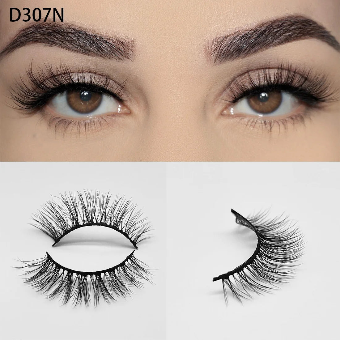8D Wispy Cat Eye Fox Faux Mink Lashes 5 Pairs Full Strip Winged Eyelashes Pack - Natural Long / plastic lashes tray / D307N