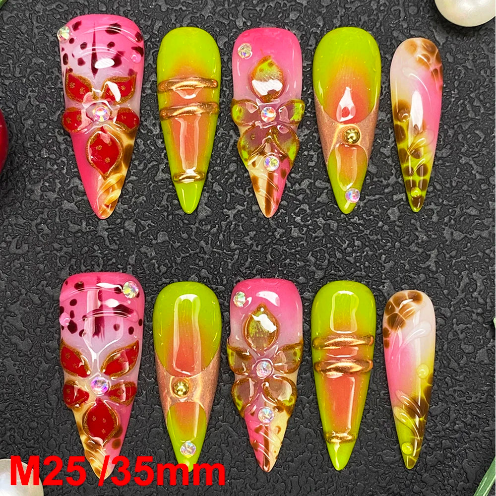 Gorgeous Salon Design Glossy Gel Carved False Nails Art Wholesale 10PCS Covered Decoration UV Gel Private Label Handmade Nails - M25 / 40g