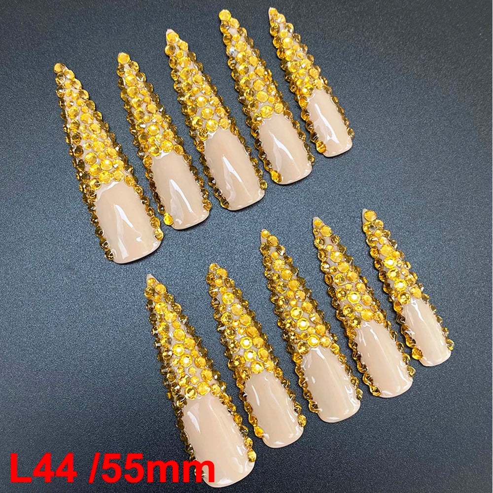10PCS Full Decorated Soft Gel Thick Acrylic Handmade Nails Press on 55mm Extra Long Salon Design Artificial Fingernail Wholesale - L44 / 50g
