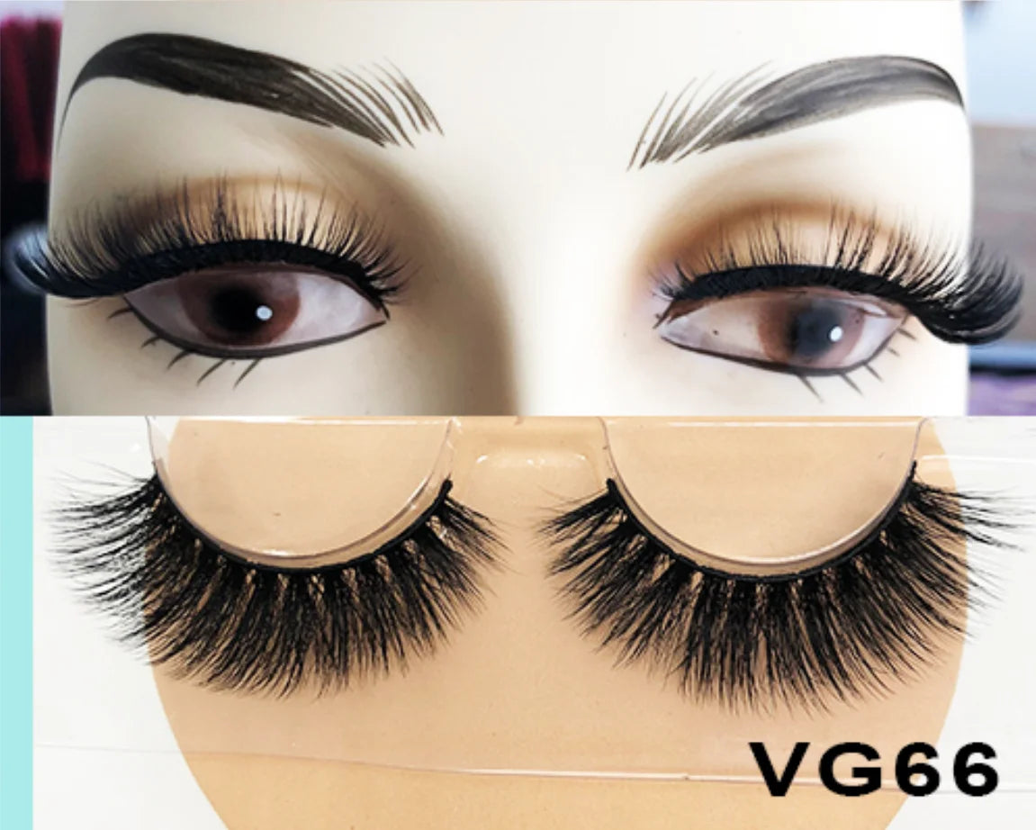 Wholesale Vegan FAUX Mink Eyelashes 25mm 3D Fluffy Full Strip Lashes with Box Cruelty-Free Vendors - Natural Long / VG66