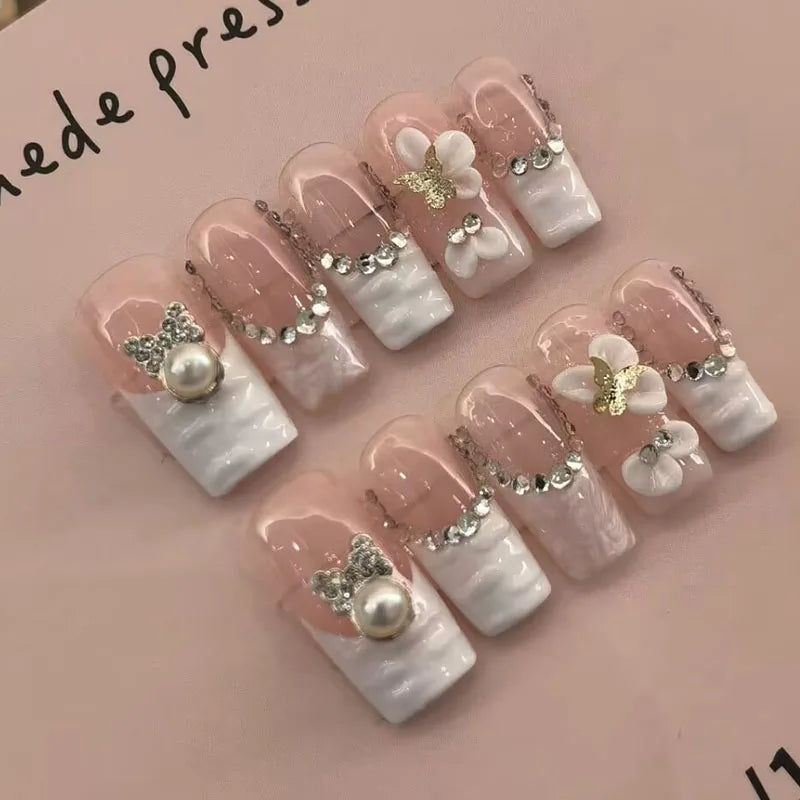 10 Handmade High-quality 3D Design Full Cover Fake Nails Wholesale Brand Logo Press-on Nails for Finger Application Black White - 9