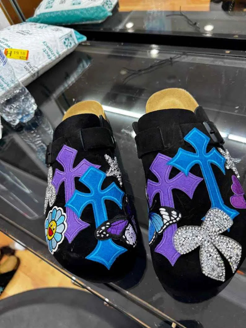 Manufacturer Custom Unisex Patch Cross Clog Shoes High Quality Genuine Leather Anti Slippery Cork Sole Clog Shoes for Men