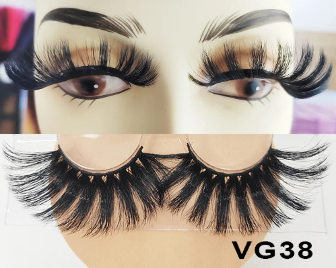 Wholesale Vegan FAUX Mink Eyelashes 25mm 3D Fluffy Full Strip Lashes with Box Cruelty-Free Vendors - Natural Long / VG38