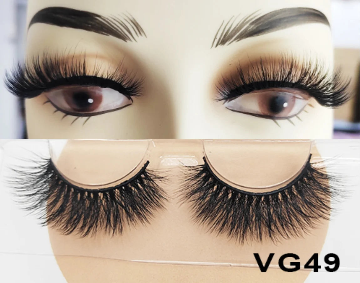Wholesale Vegan FAUX Mink Eyelashes 25mm 3D Fluffy Full Strip Lashes with Box Cruelty-Free Vendors - Natural Long / VG49