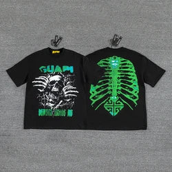 2026 High Quality Cotton Gothic Short Sleeve Skull Printed Hot Drilling T-shirts Low Price Wholesale GUAPI Men's T-shirts