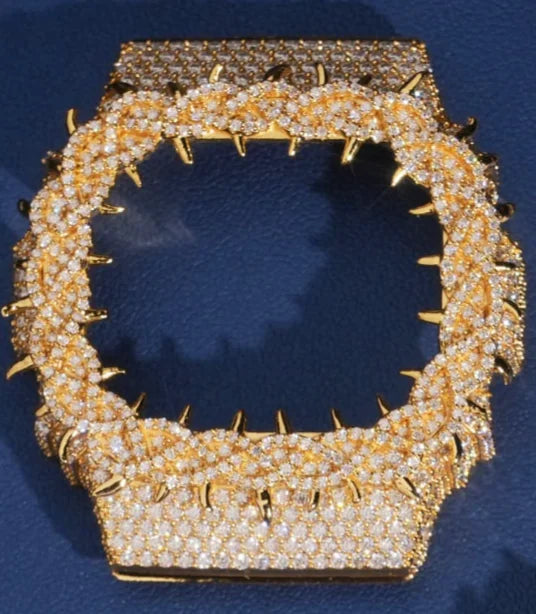 Iced Out Paas Diamond Tester Hip Hop Jewelry DW5600A1 DW5600 Brass VVS Moissanite Diamond Watch Case Bezel - BP4518-Yellow Gold Color-DW5600