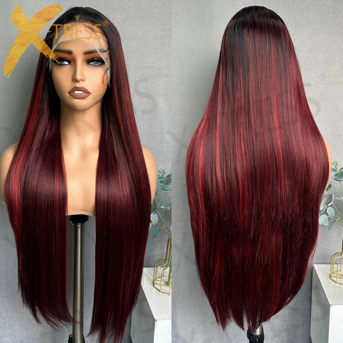 Chocolate Dark Brown Lace Front Wig 13x6 Synthetic Long Straight Glueless Dark Brown Wig for Black Women Beginner Friendly - 30 inches / DR3700